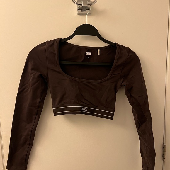 KITH Stylish Brown Long Sleeve Crop Top - Picture 3 of 6